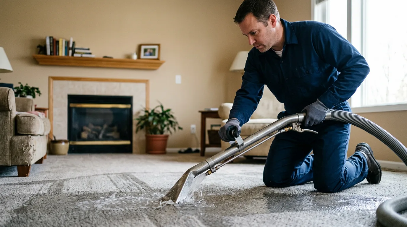 Water damage restoration technician working in a home in Puerto Rico